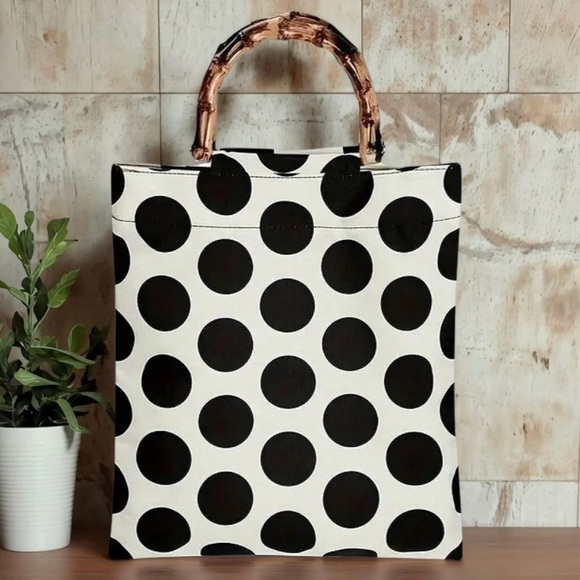 🆕 Retro Polka Dot Bamboo Knot Tote Bag - Picture 2 of 9